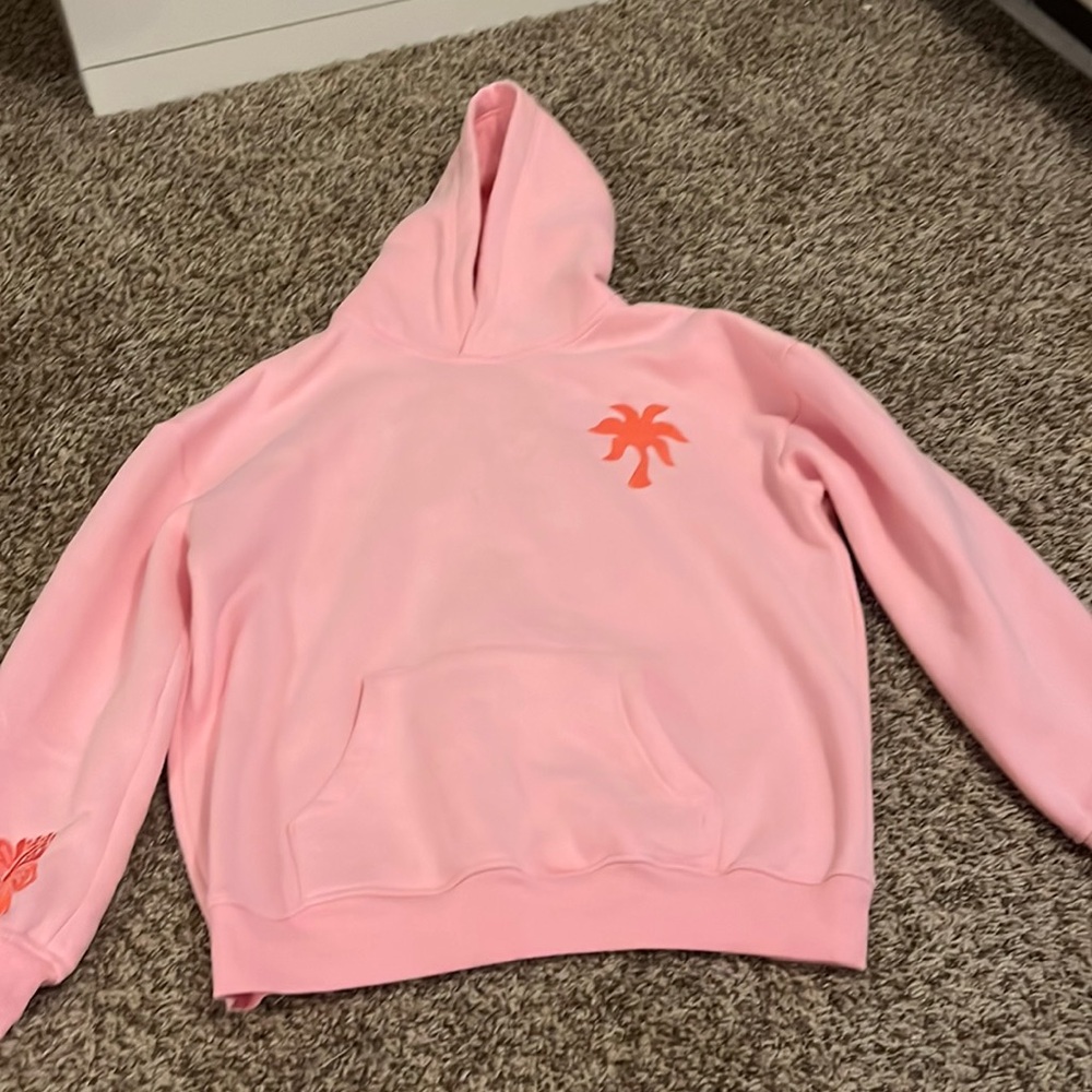 Pink palm puff hoodie- size M